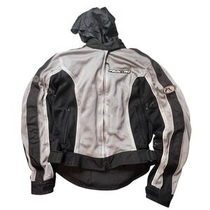Fieldsheer Motorcycle Jacket Womens 16 Silver Black Mesh Padded Riding Hooded